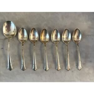 1930s Gorham Lady Caroline Silverplate 6 Teaspoon + 1‎ Soup Spoon Set Vintage